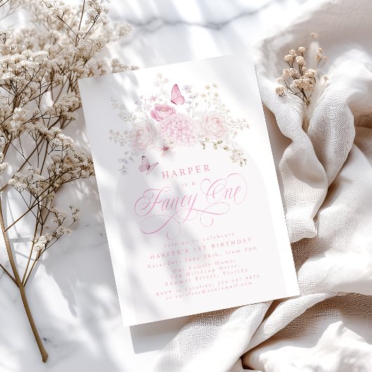 Elegante Roze Fancy Eén 1e Verjaardagsfeestje Kaart