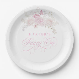 Elegante Roze Fancy Eén 1e Verjaardagsfeestje Papieren Bordje