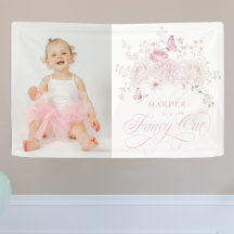 Elegante Roze Fancy Eén 1e Verjaardagsfeestje