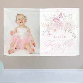 Elegante Roze Fancy Eén 1e Verjaardagsfeestje Spandoek