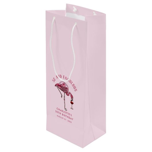 Elegante roze flamingo 50ste verjaardag nieuwighei wijn cadeautas (Achterkant Gekanteld)