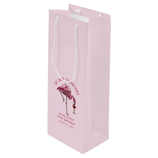 Elegante roze flamingo 50ste verjaardag nieuwighei wijn cadeautas (Voorkant Gekanteld)
