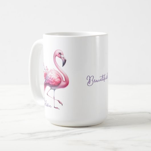 Elegante roze flamingo en Rozen naam Mok (Voorkant links)