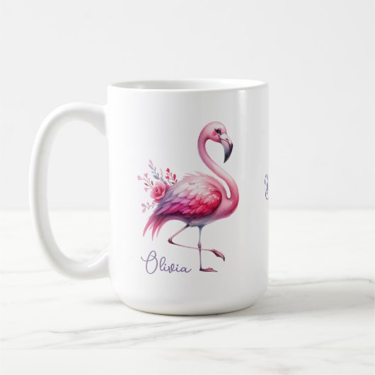 Elegante roze flamingo en Rozen naam Mok (Links)
