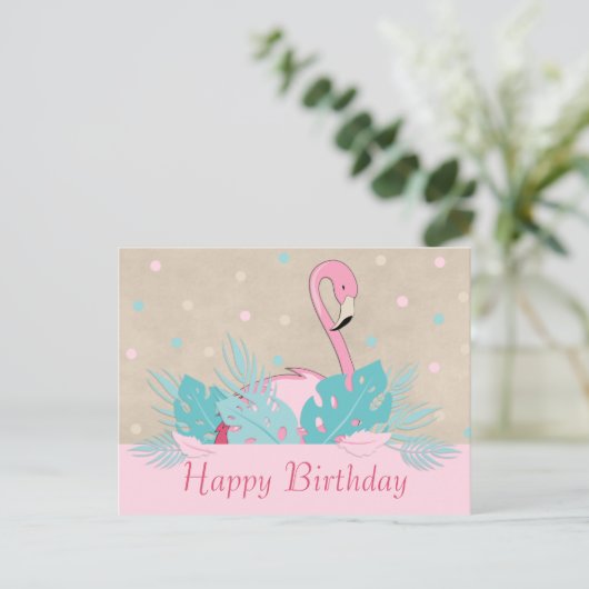 Elegante Roze Flamingo en Tropische Bladeren Briefkaart (Staand voorkant)