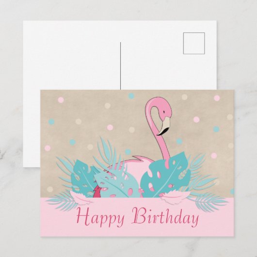 Elegante Roze Flamingo en Tropische Bladeren Briefkaart (Voorkant / Achterkant)