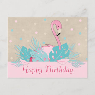 Elegante Roze Flamingo en Tropische Bladeren Briefkaart