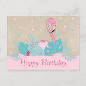 Elegante Roze Flamingo en Tropische Bladeren Briefkaart (Voorkant)