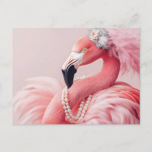 Elegante roze flamingo met parels en veren briefkaart