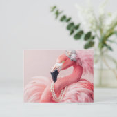 Elegante roze flamingo met parels en veren briefkaart (Staand voorkant)