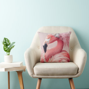 Elegante roze flamingo met parels en veren kussen