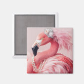 Elegante roze flamingo met parels en veren magneet (Voorkant / Achterkant)