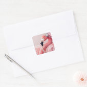 Elegante roze flamingo met parels en veren vierkante sticker (Envelop)