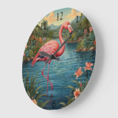 Elegante Roze flamingo retro boho Grote Klok (Hoek)