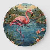 Elegante Roze flamingo retro boho Grote Klok (Voorkant)