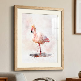 Elegante Roze Flamingo staand in Waterverf Foto Afdruk