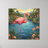 Elegante roze flamingo tropisch paradijs lagune canvas afdruk (Voorkant)