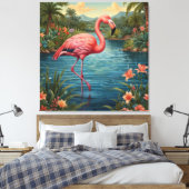 Elegante roze flamingo tropisch paradijs lagune canvas afdruk (Insitu (Slaapkamer))