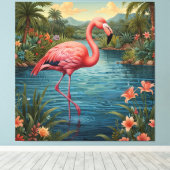 Elegante roze flamingo tropisch paradijs lagune canvas afdruk (Insitu (Houten vloer))