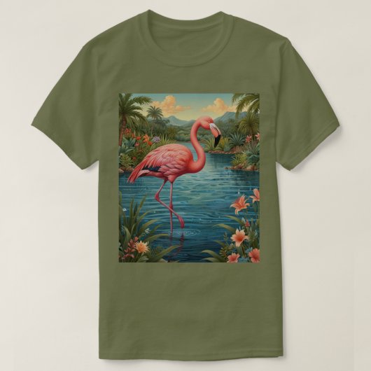 Elegante roze flamingo tropisch paradijs lagune t-shirt (Design voorkant)