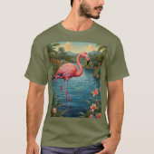 Elegante roze flamingo tropisch paradijs lagune t-shirt (Voorkant)