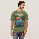 Elegante roze flamingo tropisch paradijs lagune t-shirt (Voorkant volledig)