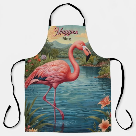 Elegante roze flamingo tropisch personaliseren schort (Voorkant)