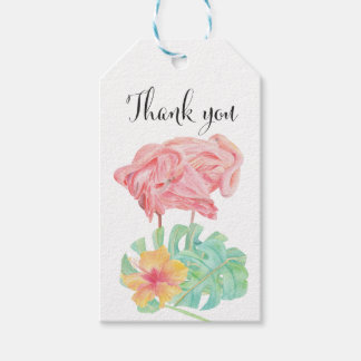 Elegante Roze Flamingo, Tropische bladeren en bloe Cadeaulabel