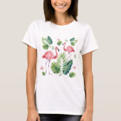 Elegante roze flamingo tropische bladeren t-shirt (Voorkant)