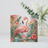 Elegante roze flamingo vogel en tropische bloemen (Staand voorkant)