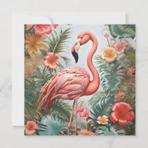 Elegante roze flamingo vogel en tropische bloemen