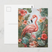 Elegante roze flamingo vogel en tropische bloemen briefkaart (Voorkant / Achterkant)
