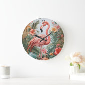 Elegante roze flamingo vogel en tropische bloemen grote klok (Huis)