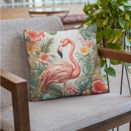 Elegante roze flamingo vogel en tropische bloemen kussen