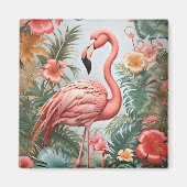 Elegante roze flamingo vogel en tropische bloemen magneet (Voorkant)