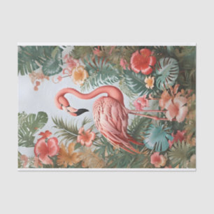 Elegante roze flamingo vogel en tropische bloemen tissuepapier
