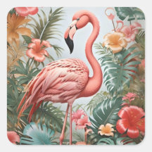 Elegante roze flamingo vogel en tropische bloemen