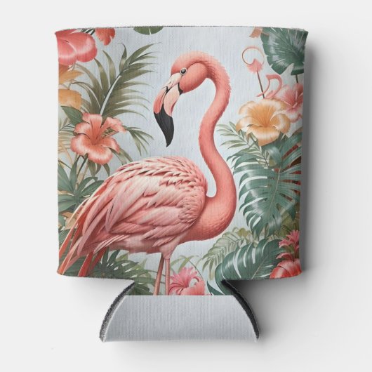 Elegante roze flamingo vogel tropische bloemen blikjeskoeler (Voorkant)