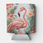 Elegante roze flamingo vogel tropische bloemen blikjeskoeler (Achterkant)