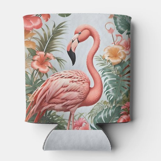 Elegante roze flamingo vogel tropische bloemen blikjeskoeler (Achterkant)