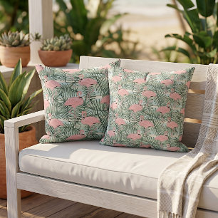 Elegante Roze Flamingo's Groene Palmbladeren Patro Buitenkussen