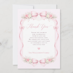 Elegante Roze Flirt Boog Bloemen Baby Shower Bedankkaart
