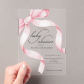 Elegante Roze Flirtende Strik Meisje Baby Shower Acryl Uitnodigingen (Insitu (Draagbaar))