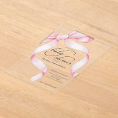 Elegante Roze Flirtende Strik Meisje Baby Shower Acryl Uitnodigingen (Laagn)