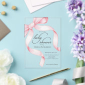 Elegante Roze Flirtende Strik Meisje Baby Shower Acryl Uitnodigingen (Insitu (Huwelijk))