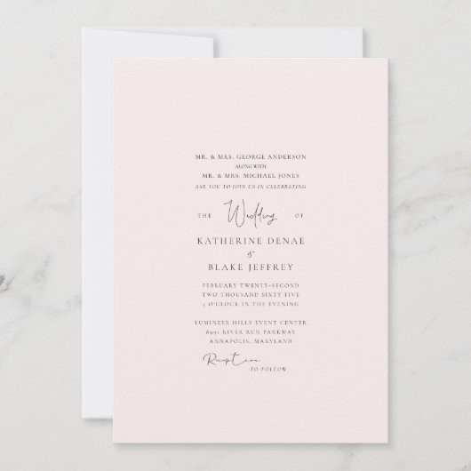 Elegante Roze Formele Trouwuitnodiging Kaart (Voorkant)