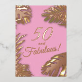 Elegante Roze Foto 50ste Fabulous Verjaardag Goud Folie Uitnodiging (Voorkant)