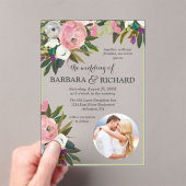 Elegante Roze Foto Bloemen Waterverf bruiloft Acryl Uitnodigingen (Insitu (Draagbaar))