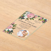 Elegante Roze Foto Bloemen Waterverf bruiloft Acryl Uitnodigingen (Laagn)