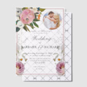 Elegante Roze Foto Bloemen Waterverf bruiloft Vellum Uitnodigingen (Offset (Uitnodiging))